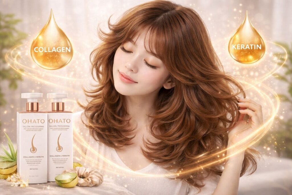 Collagen va Keratin trong cach cham soc toc uon layer